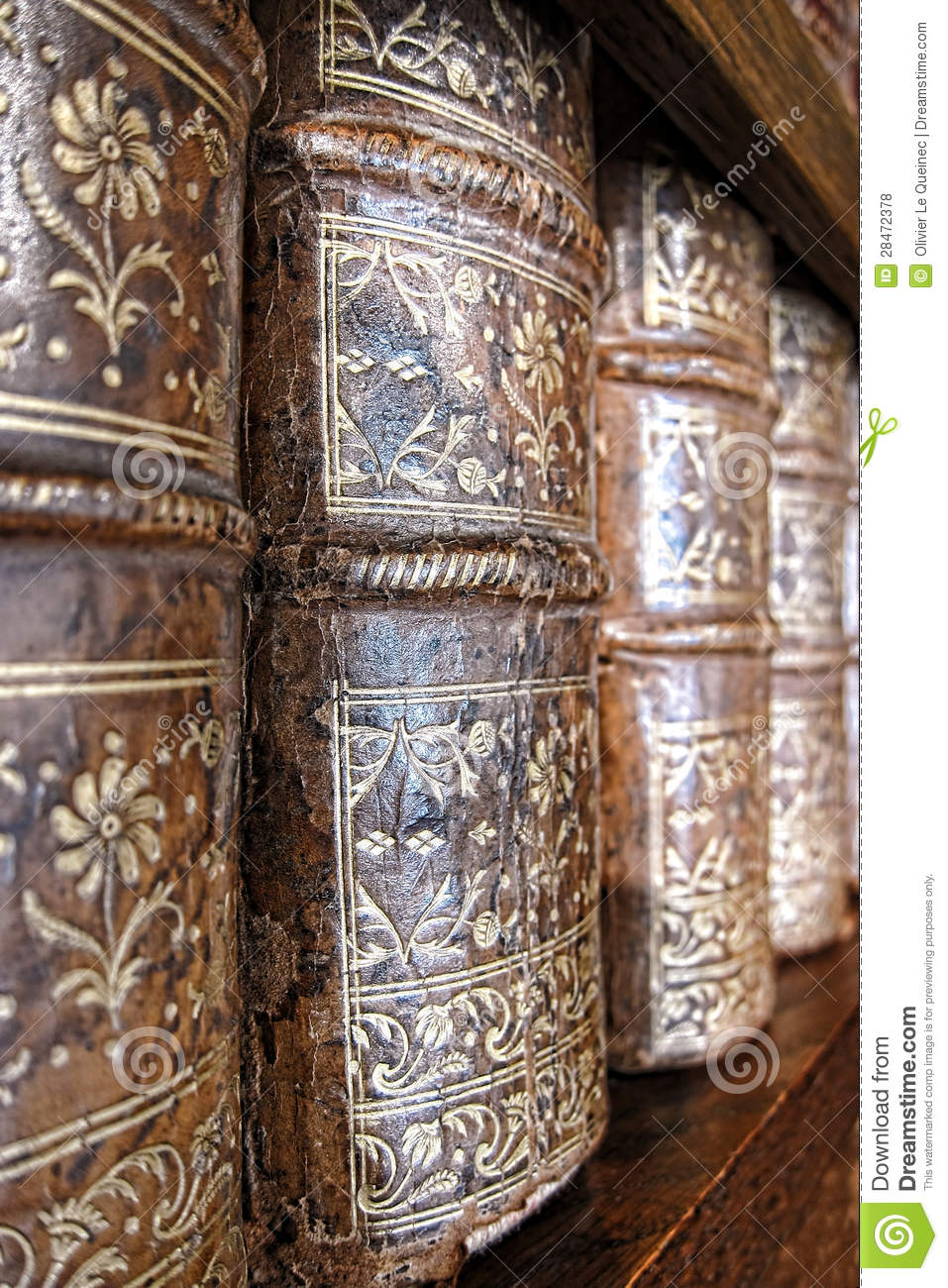 Old Leather Bound Books Spines On Library Shelf Royalty Free Stock