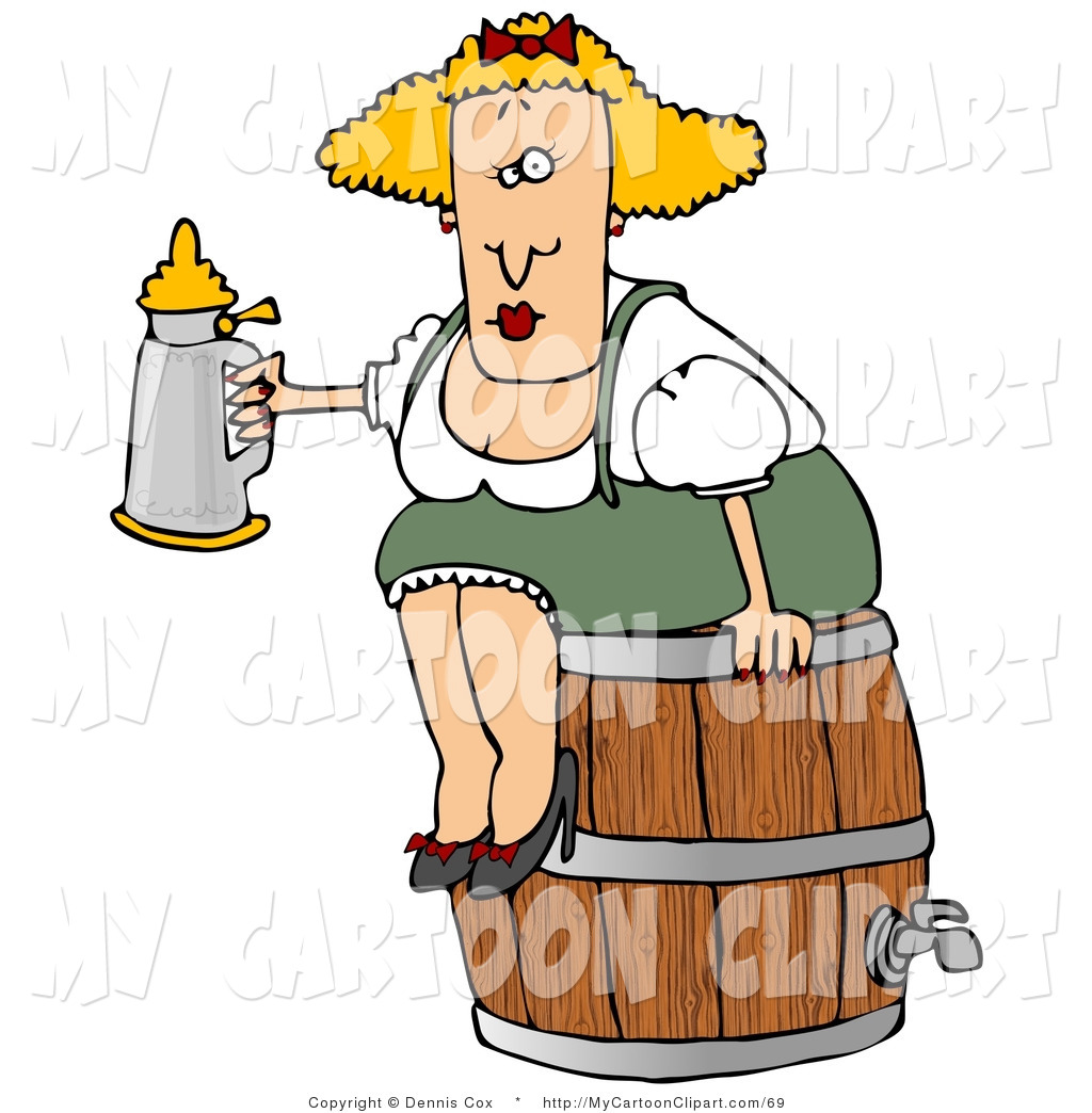 Sitting On A Wooden Beer Keg Barrel And Drinking From A Beer Stein