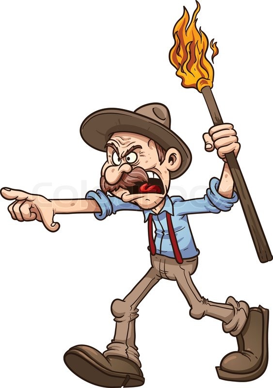 Angry Old Man Carrying A Torch  Vector Clip Art Illustration With