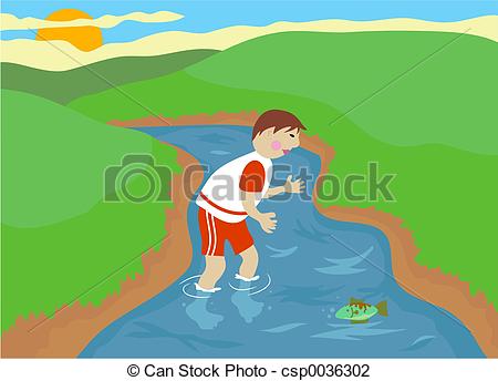 Art Of Stream   Boy Playing In A Stream Csp0036302   Search Clipart    