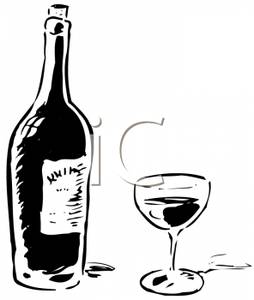Black And White Glass And Bottle Of Wine Clipart Image