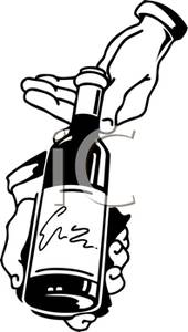Black And White Hands Holding A Wine Bottle Clip Art Image 