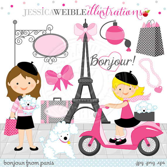 Bonjour From Paris Cute Digital Clipart   Commercial Use Ok   Paris