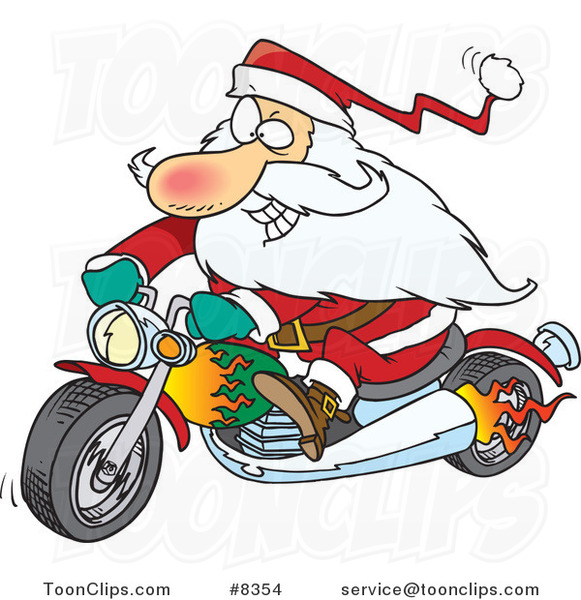 Cartoon Biker Santa On A Motorcycle  8354 By Ron Leishman