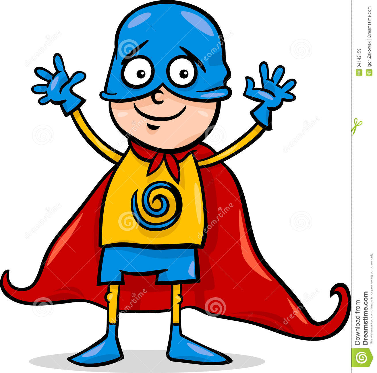 Cartoon Illustration Of Cute Little Boy In Superhero Costume For Fancy