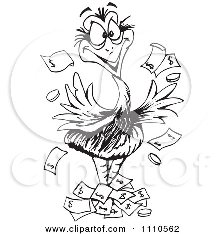 Clipart Black And White Aussie Wealthy Emu Bird With Cash   Royalty    