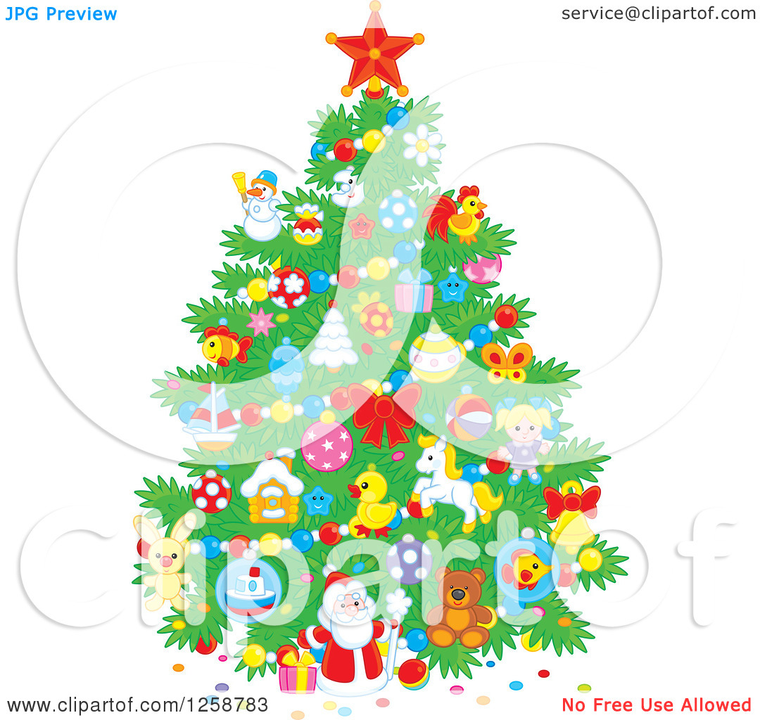 Clipart Of A Christmas Tree With Cute Ornaments   Royalty Free Vector    