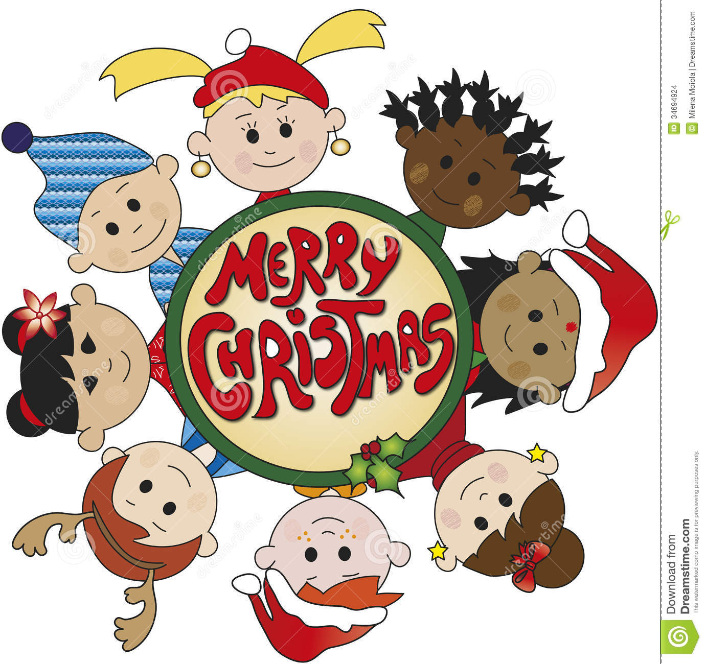 Illustration Of Children With Message Merry Christmas