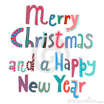 Merry Christmas And A Happy New Year Lettering  Vector Illustration