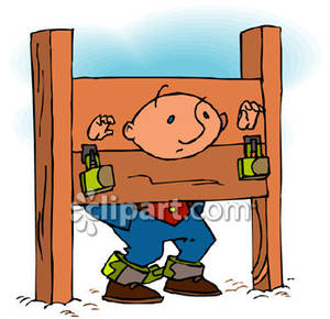 Of A Man In Stocks For Punishment   Royalty Free Clipart Picture