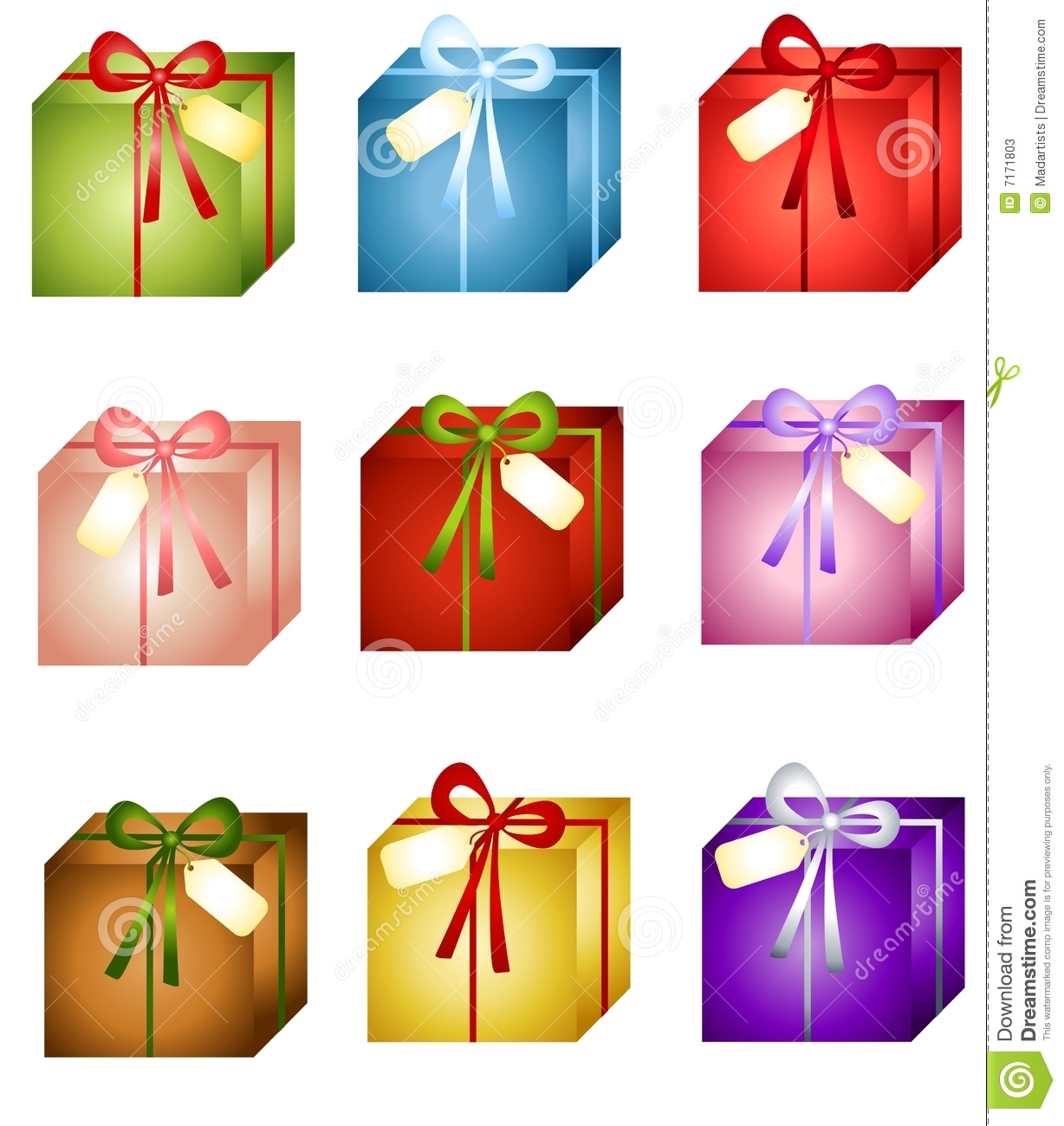 Of Christmas Presents Or Gifts In Various Colours With Tags