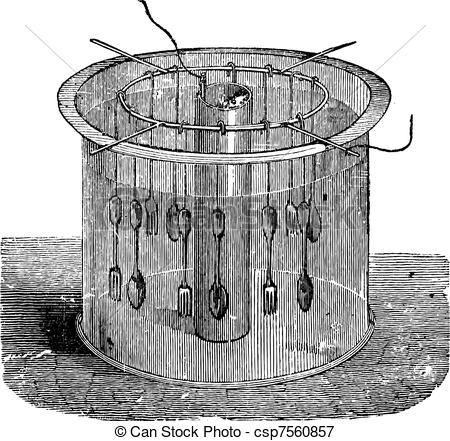 Old Engraved Illustration Of Plating Bath Or Home Silver Plating Bath