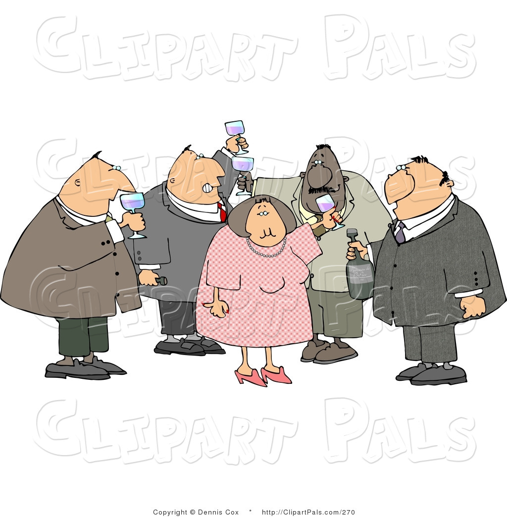 Pal Clipart Of Heavyset Men And A Woman Drinking Wine At A Party By