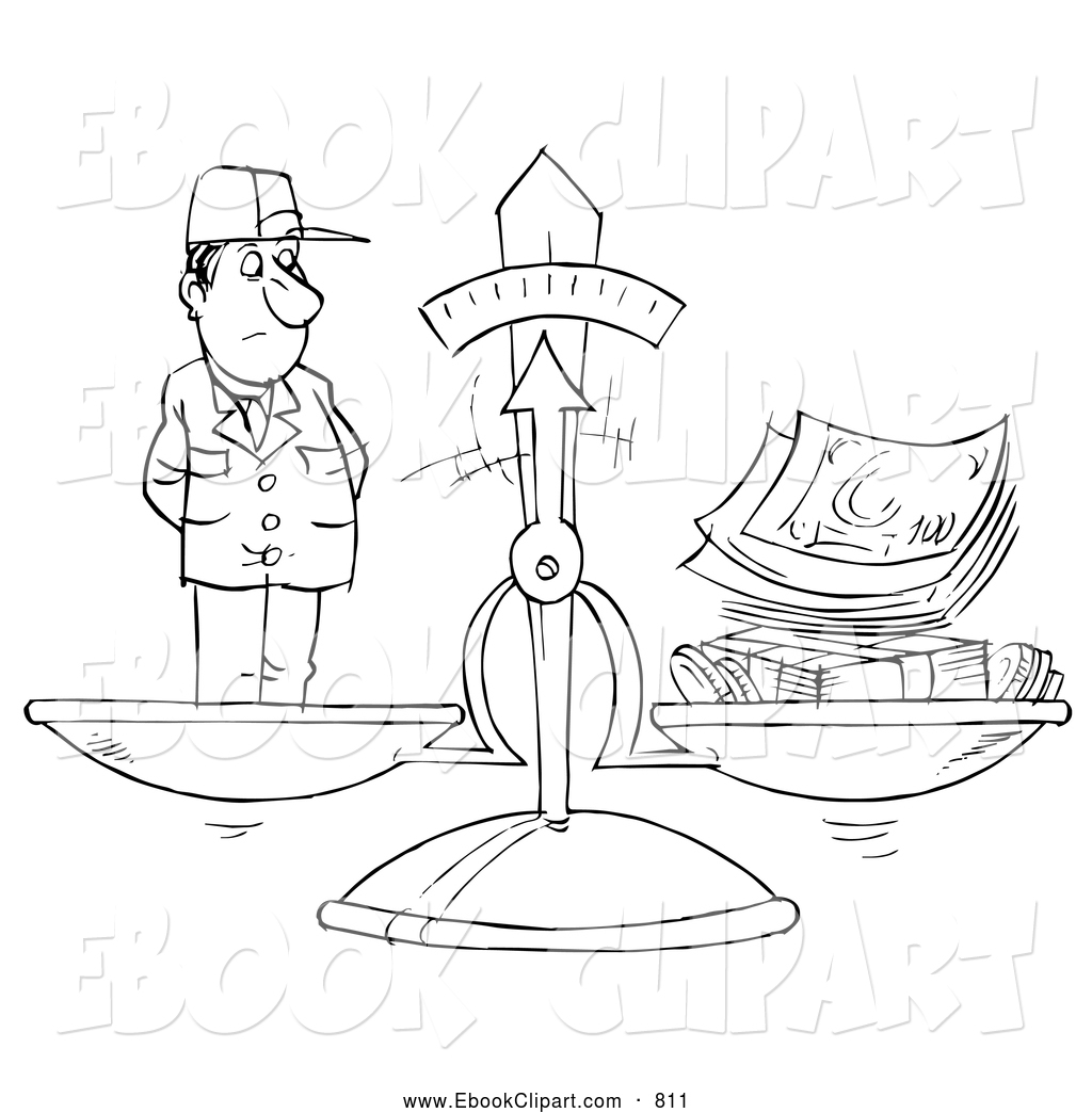 Preview  Clip Art Of A Black And White Coloring Page Of A Man And Cash