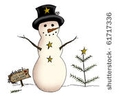 Primitive Snowman Clipart