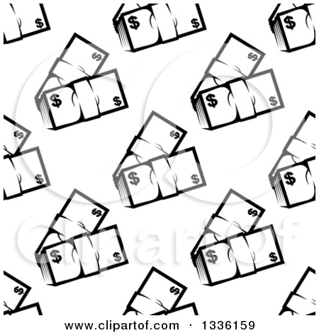 Seamless Pattern Background Of Black And White Bundles Of Cash Money