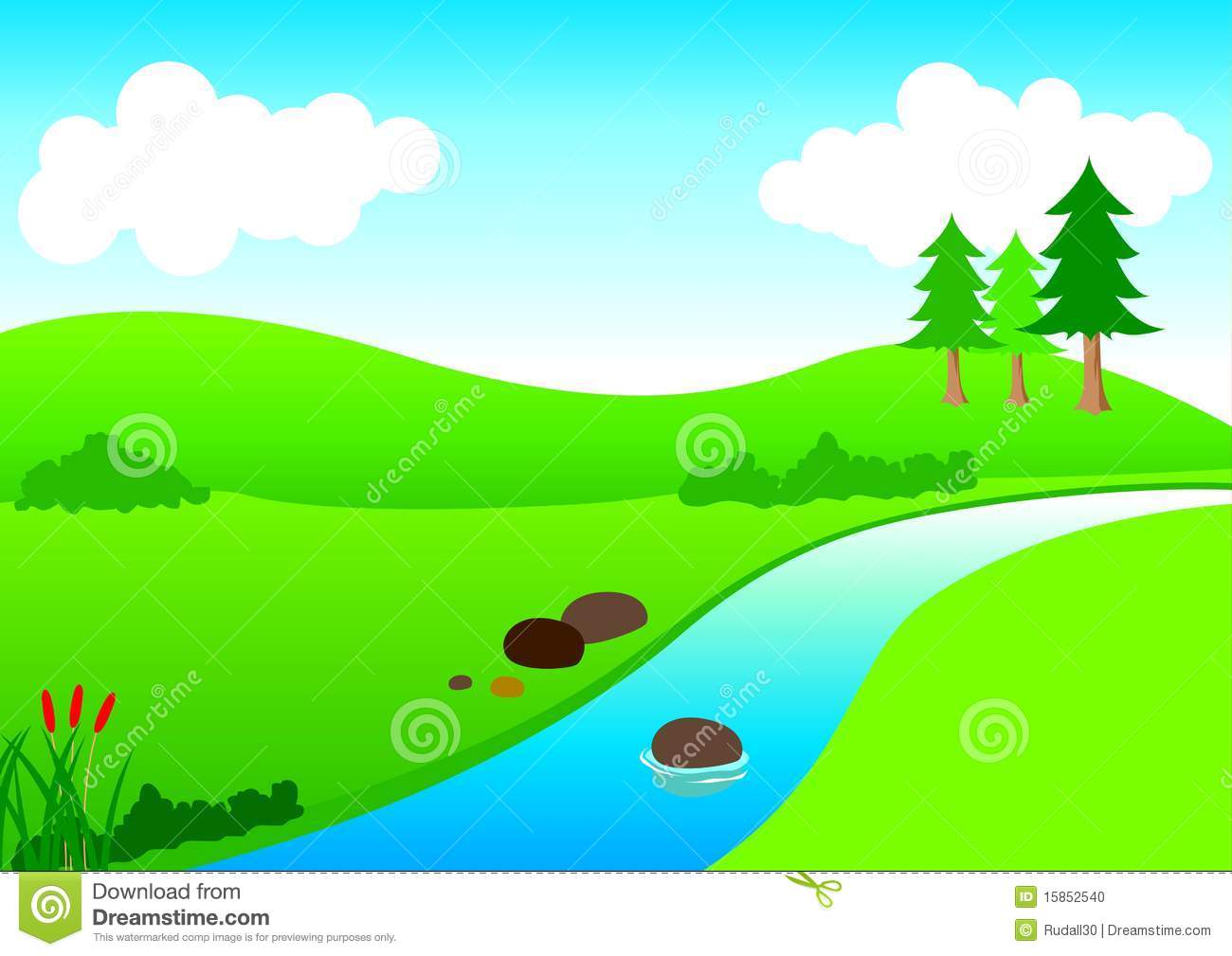 Stock Illustration Of A River And Mountain In Cartoon Style