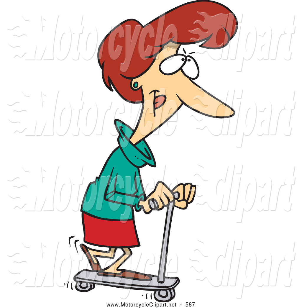 Transportation Clipart Of A Frustrated Cartoon Woman Riding A Scooter