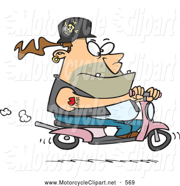 Transportation Clipart Of A Strange Rough Cartoon Biker Dude On A Pink    