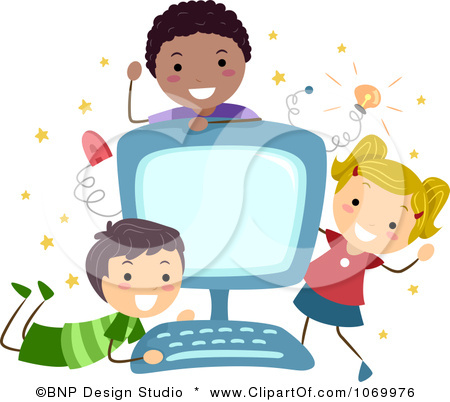1069976 Clipart Diverse Stick Students Around A Computer Royalty Free
