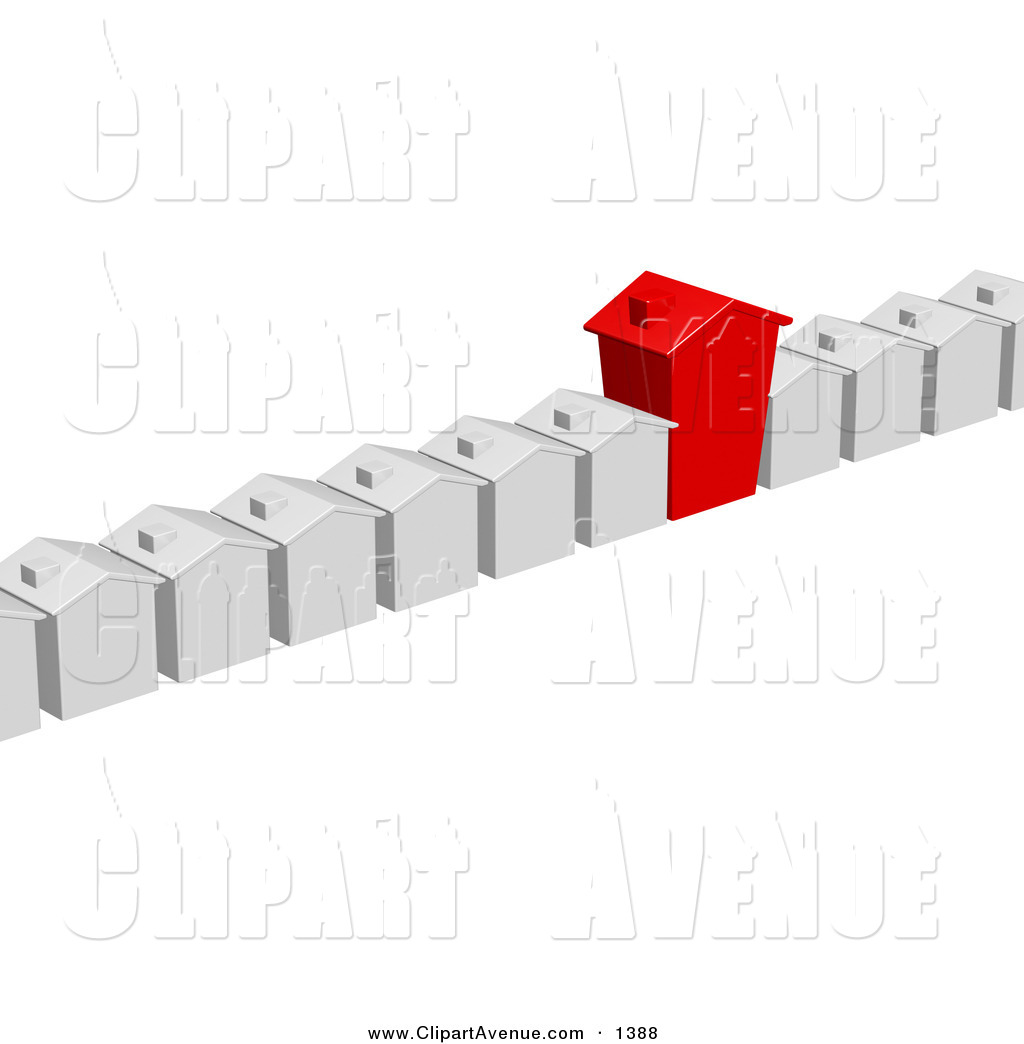 Avenue Clipart Of A Unique Red Home In A Row Of White Homes In A