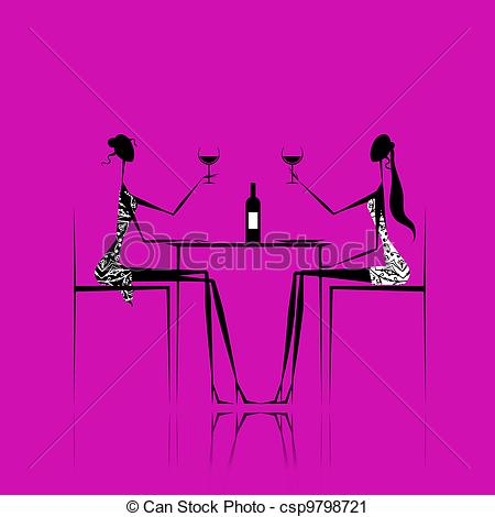 Clip Art Of Girls Drinking Wine In Cafe Csp9798721   Search Clipart