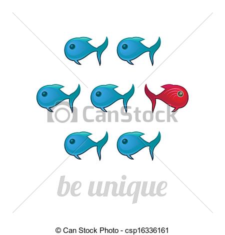 Clip Art Vector Of Be Unique Concept Blue And Red Fish Isolated