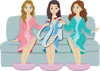 Clipart Illustration Of Three Woman On The Couch With Wine