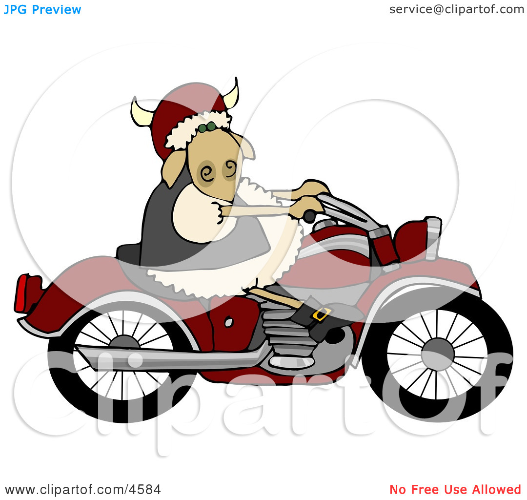 Comanthropomorphic Sheep Riding A Motorcycle Clipart By Dennis Cox