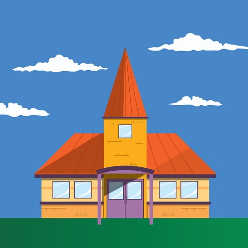 Elementary School Building In Two Different Colors Useful As Clipart    