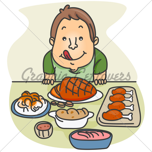 Illustration Of A Guy Eager To Eat The Food Ser