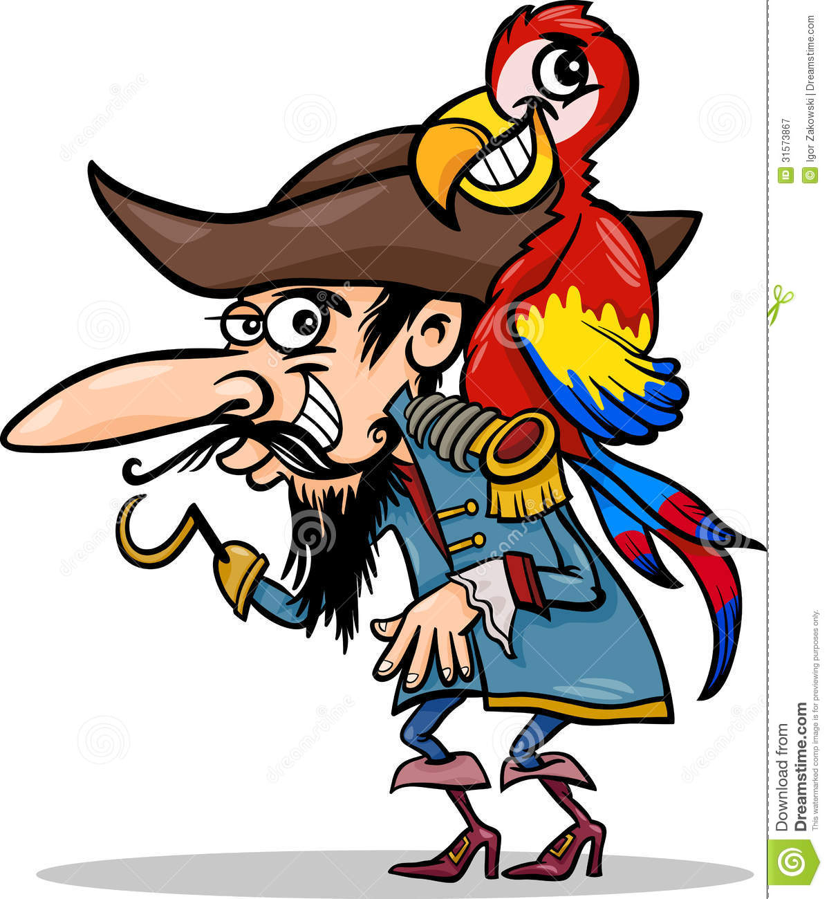 Pirate With Parrot Cartoon Illustration Royalty Free Stock Photography