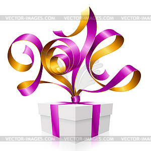 Purple Ribbon In Shape Of 2014 And Gift Box   Vector Clipart