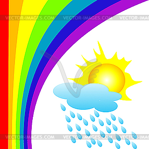 Rainbow And Rain Under Sun   Vector Clipart