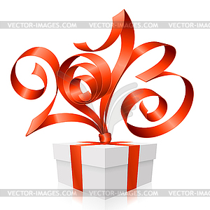Red Ribbon In Shape Of 2013 And Gift Box    Vector Clipart