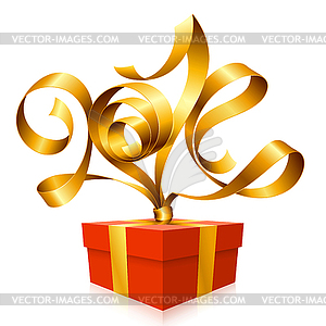 Rgolden Ribbon In Shape Of 2014 And Gift Box   Vector Clipart