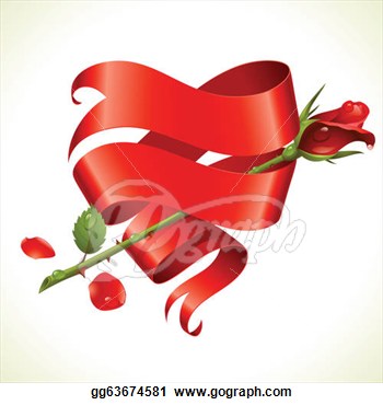 Ribbon Banner In The Shape Of Heart And Red Rose Clipart