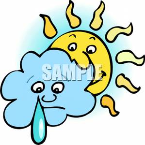 Sad Rain Cloud And A Happy Sun   Royalty Free Clipart Picture
