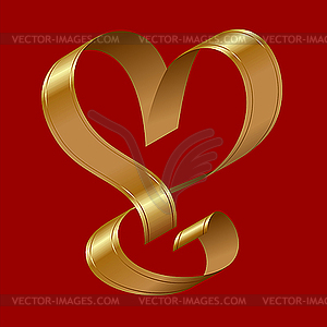 Shiny Gold Ribbon In The Shape Of Heart   Vector Clipart