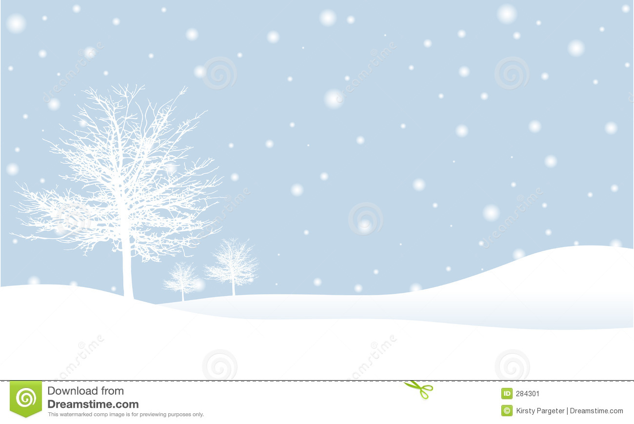 Simple Winter Scene Illustration With Winter Trees On A Snowy Hillside