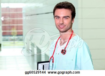 Stock Illustration   Smiling Male Nurse Alone In A Corridor  Clip Art