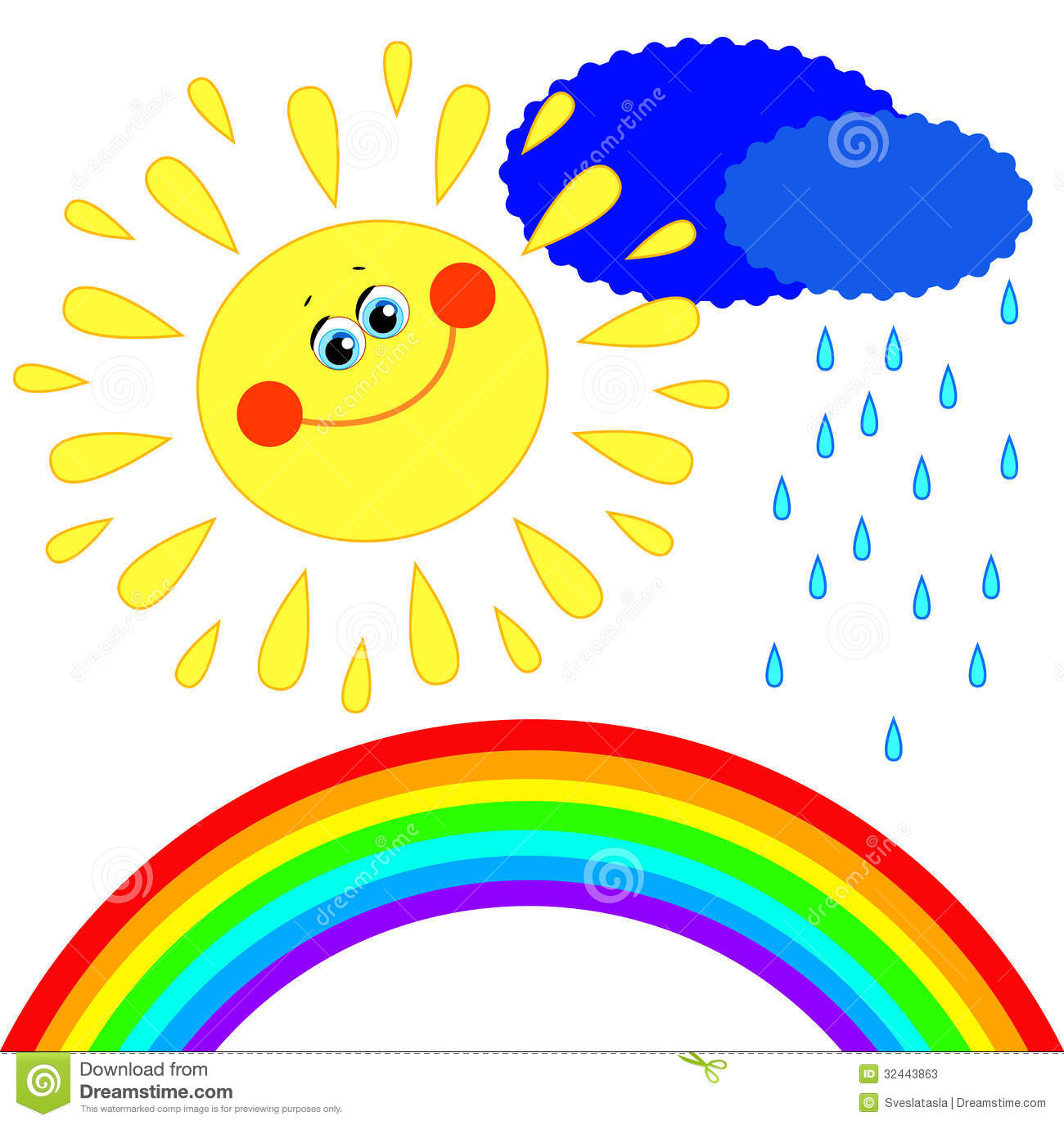 Sun Clouds And Rain And A Rainbow Stock Photos   Image  32443863