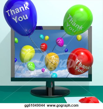 Thank You Balloons Coming From Computer As Online Thanks Messages