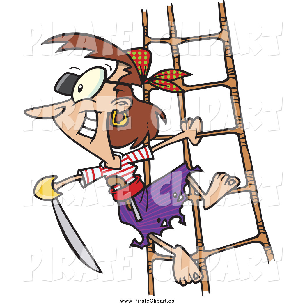 Vector Clip Art Of A Cartoon Pirate Woman On A Net Holding A Sword By