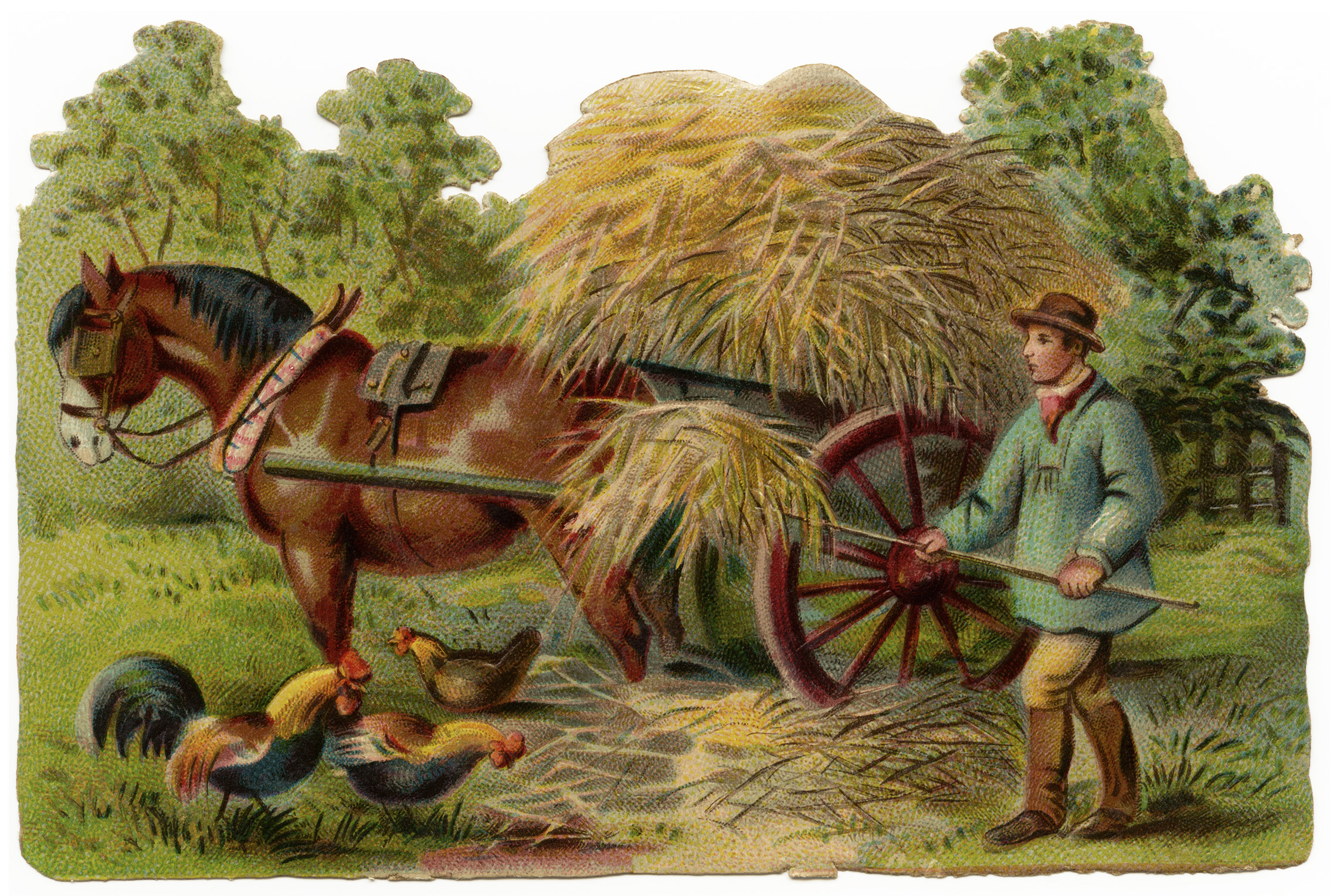 Victorian Clip Art Vintage Farm Clipart Farmer Stooking Hay Horse