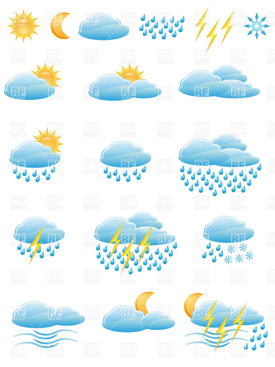 Weather Forecast And Meteorology Icons   Clouds Sun And Rain 19481