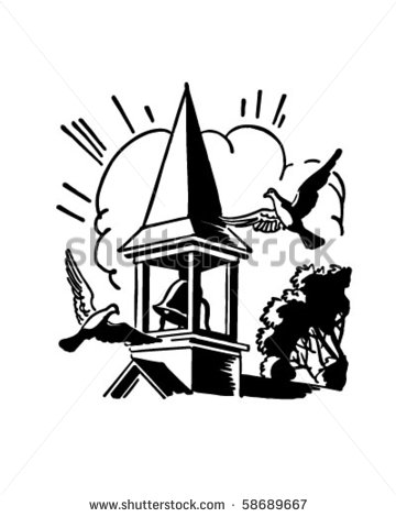 Bell Tower   Church Steeple   Retro Clip Art Stock Vector Illustration