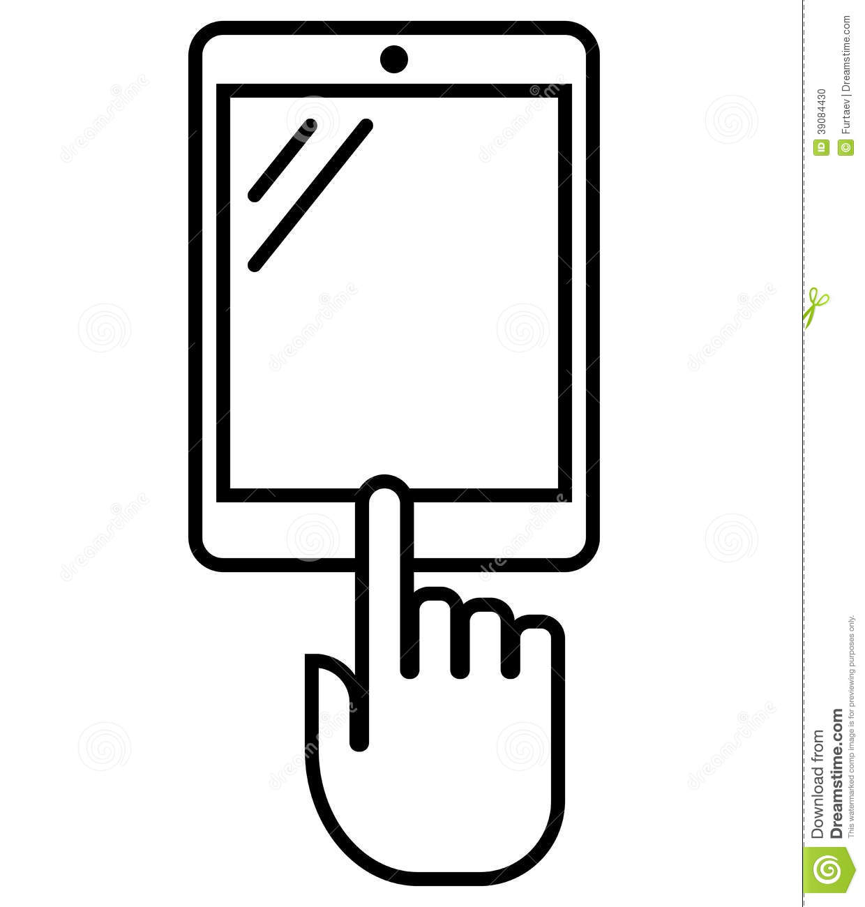Black Vector Outline Sign Of Tablet Pc Situated Vertically With Index    