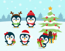 Christmas Penguin Digital Clipart  Christmas Tree Clipart