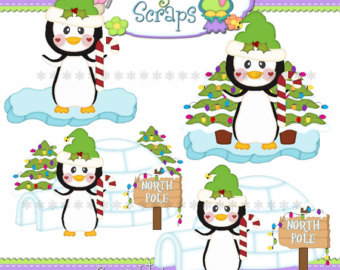 Christmas Penguins Clip Art Set   Clipart Scrapbooking Set